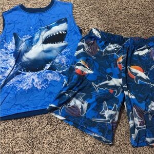 Blue Shark Print Tank and Shorts Set